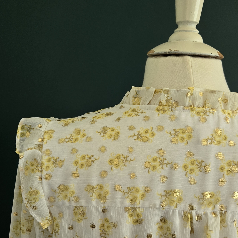 Elegant Gold Floral Sheer Blouse - Cream/Gold - Picture 3 of 6